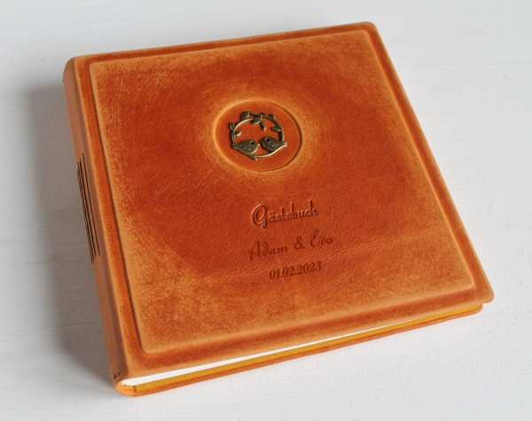 Gästebuch - Album "Familie", im Vintage Look, cognacbraun, groß